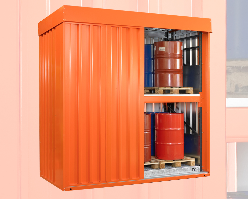 HAZARDOUS MATERIAL STORAGE CONTAINERS WITH SHELVING